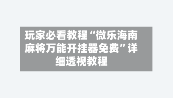 玩家必看教程“微乐海南麻将万能开挂器免费	”详细透视教程-第1张图片