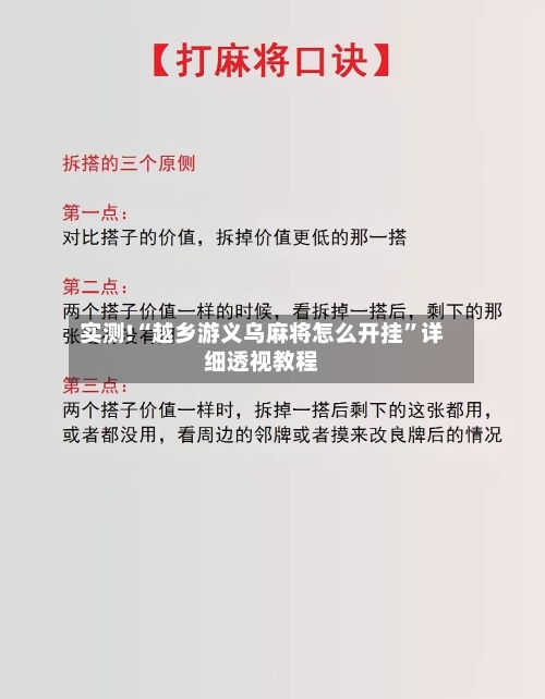 实测!“越乡游义乌麻将怎么开挂”详细透视教程-第1张图片