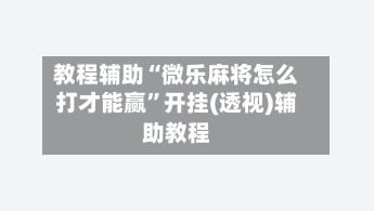 教程辅助“微乐麻将怎么打才能赢”开挂(透视)辅助教程-第1张图片