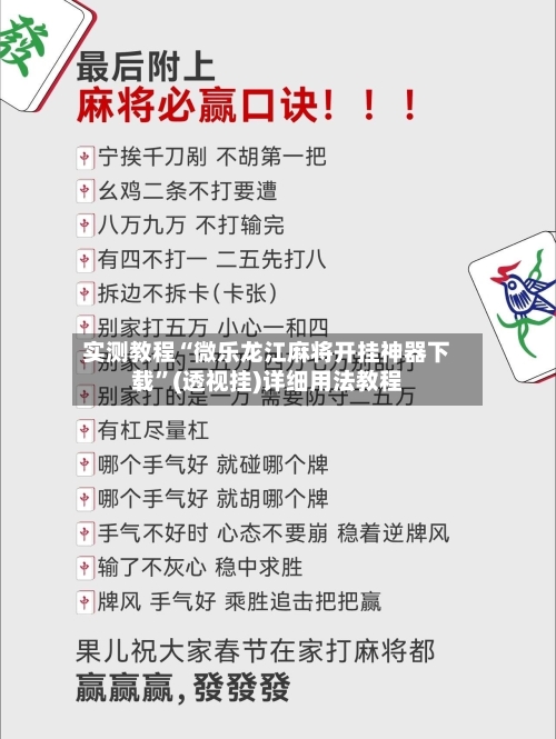 实测教程“微乐龙江麻将开挂神器下载”(透视挂)详细用法教程-第1张图片