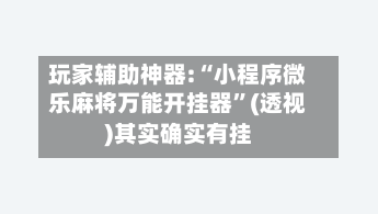 玩家辅助神器:“小程序微乐麻将万能开挂器”(透视)其实确实有挂-第1张图片