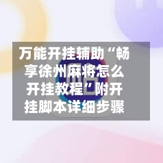 万能开挂辅助“畅享徐州麻将怎么开挂教程”附开挂脚本详细步骤-第3张图片