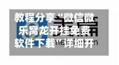 教程分享“微信微乐窝龙开挂免费软件下载”详细开挂玩法-第2张图片