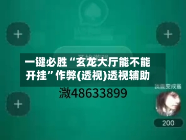 一键必胜“玄龙大厅能不能开挂”作弊(透视)透视辅助-第1张图片