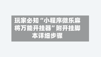 玩家必知“小程序微乐麻将万能开挂器”附开挂脚本详细步骤-第3张图片