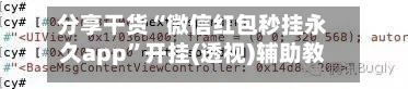 分享干货“微信红包秒挂永久app”开挂(透视)辅助教程-第3张图片