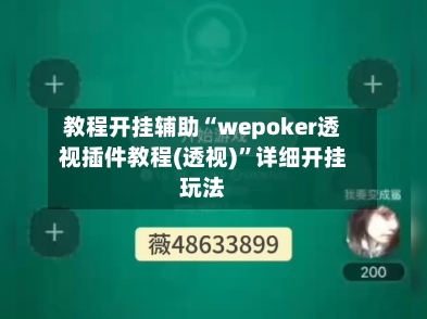 教程开挂辅助“wepoker透视插件教程(透视)”详细开挂玩法-第1张图片